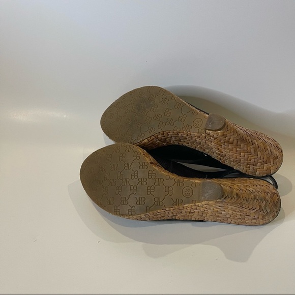 Banana Republic Black Croc Ankle Strap Open Toe Slingback Wedge Shoes 6.5 - Picture 6 of 6